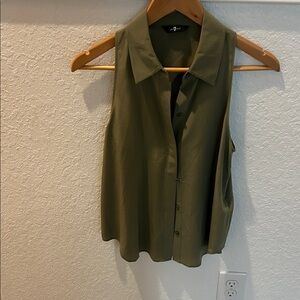 7 For All Mankind Olive Green Sleeveless Button-Down Shirt